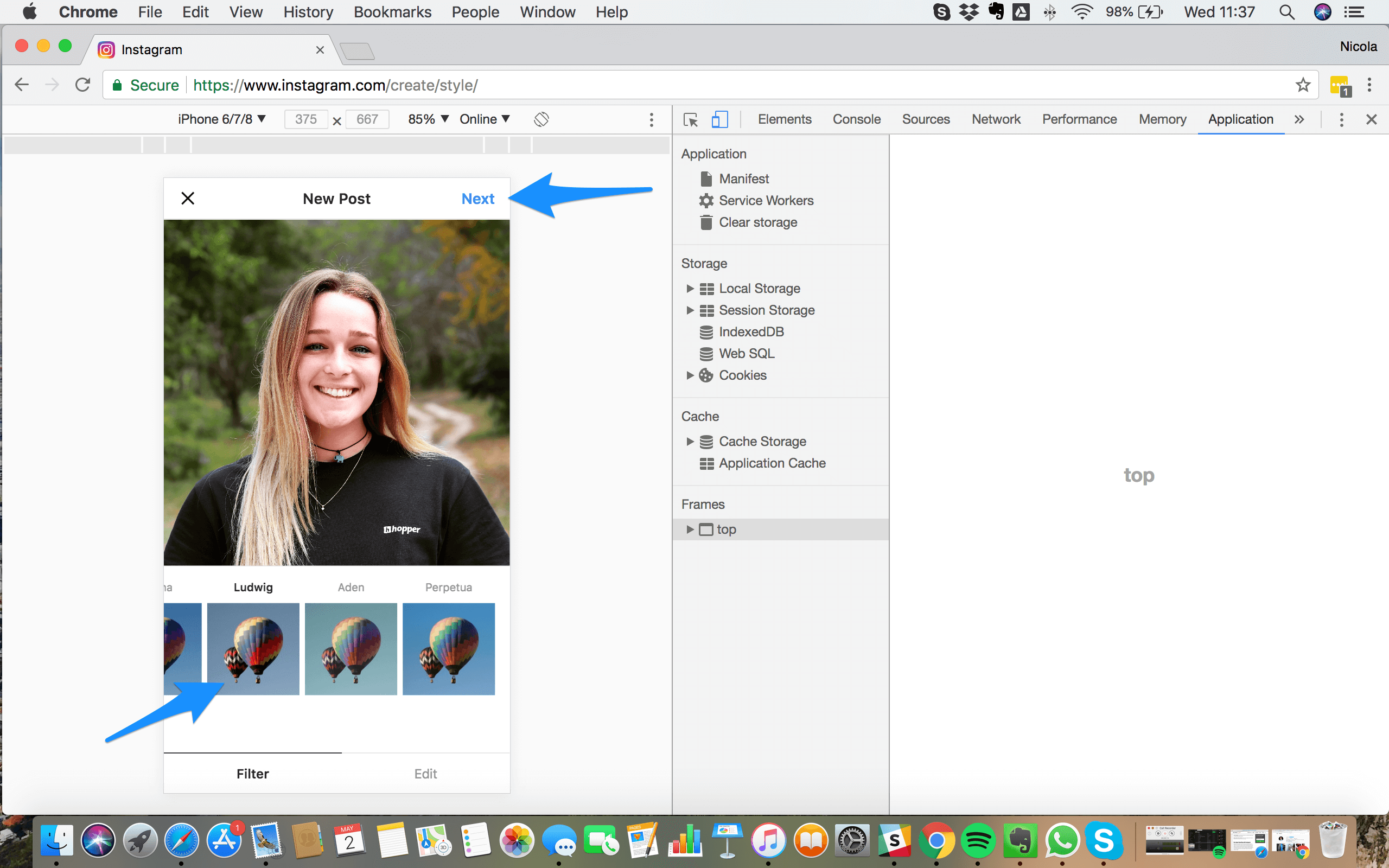 How to set instagram filters on safari desktop