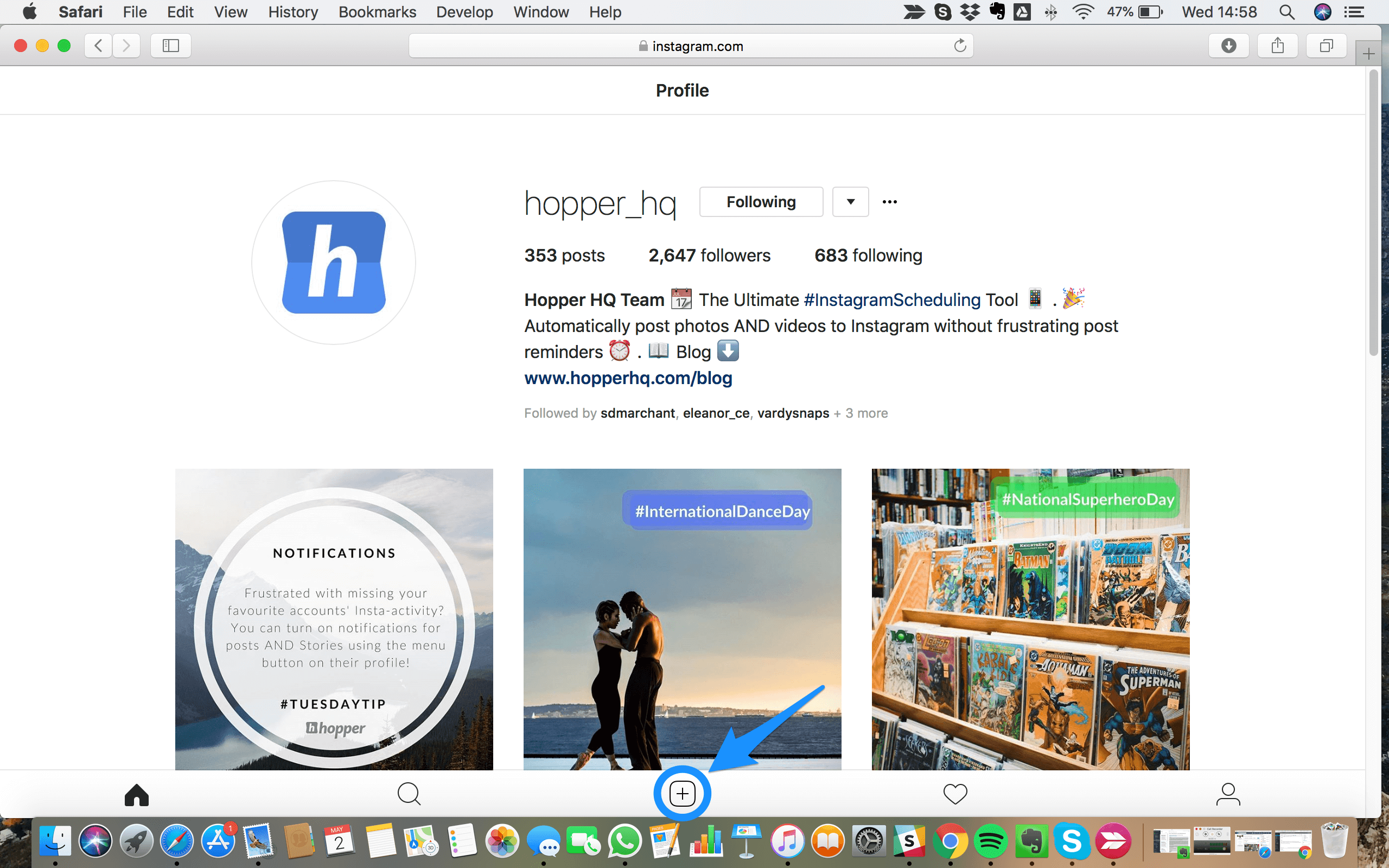 Finding the share button on Instgram.com