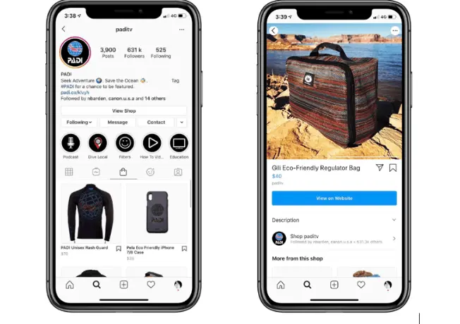 Instagram Shop storefront with curated product collections inside the app