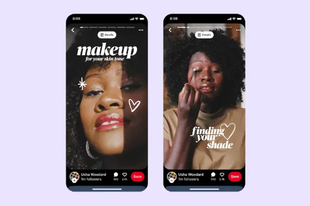 Pinterest Idea Pins - multi-slide, interactive Pins combining video, images, and text overlays