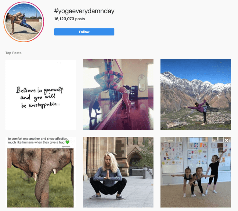 #Yogaeverydamnday hashtag screenshot