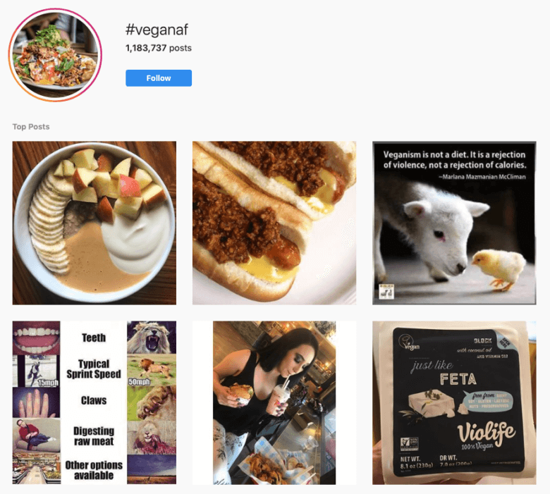 #Veganaf Hashtag Screenshot