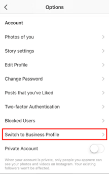 Switch to business profile