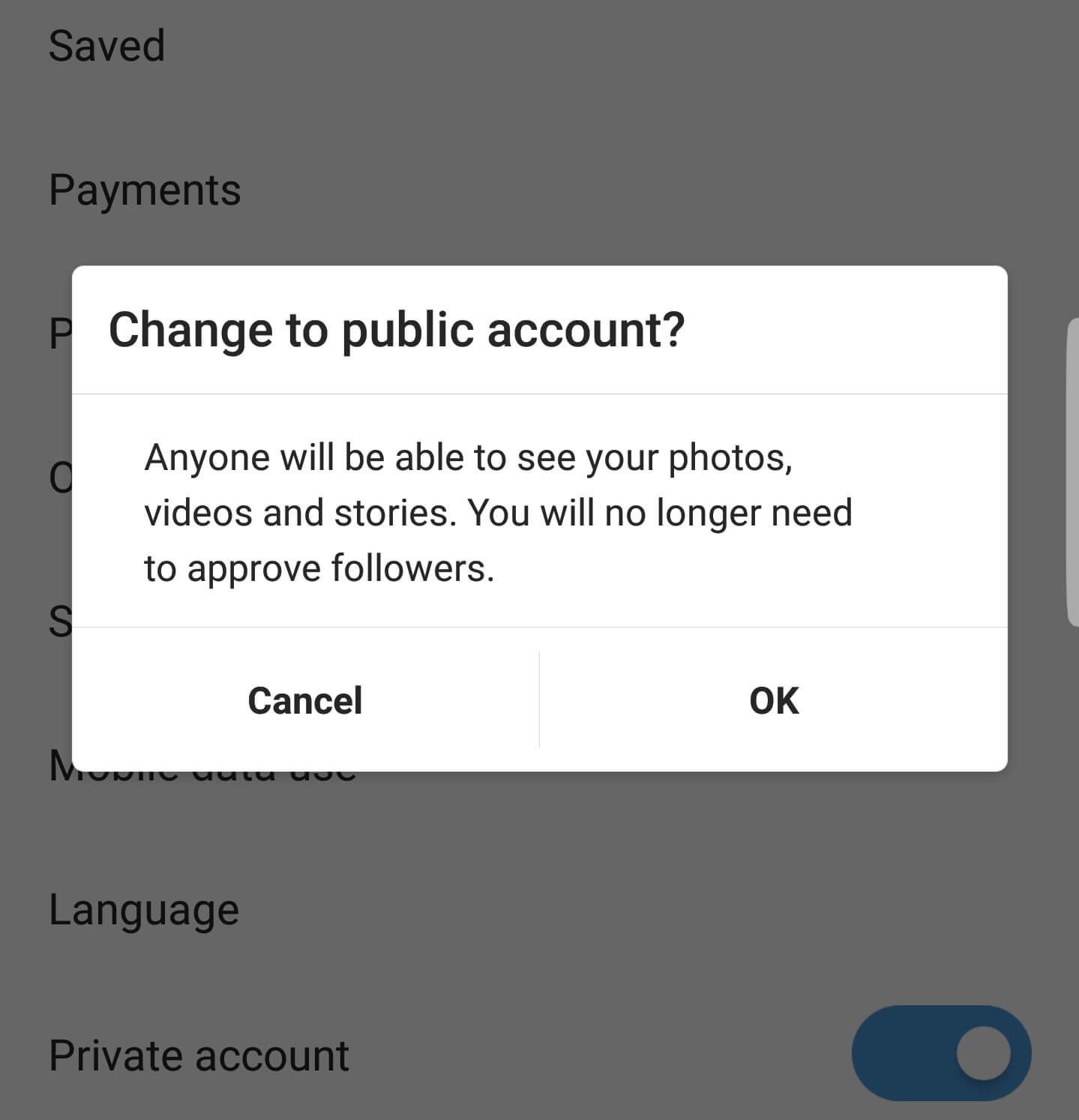 switch to Instagram public account