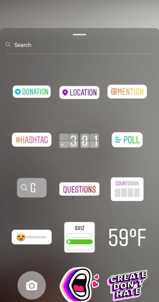 Instagram Stories sticker selection