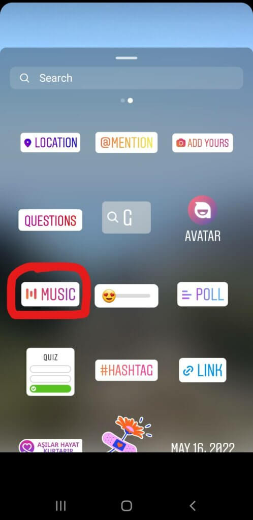 Instagram story music sticker