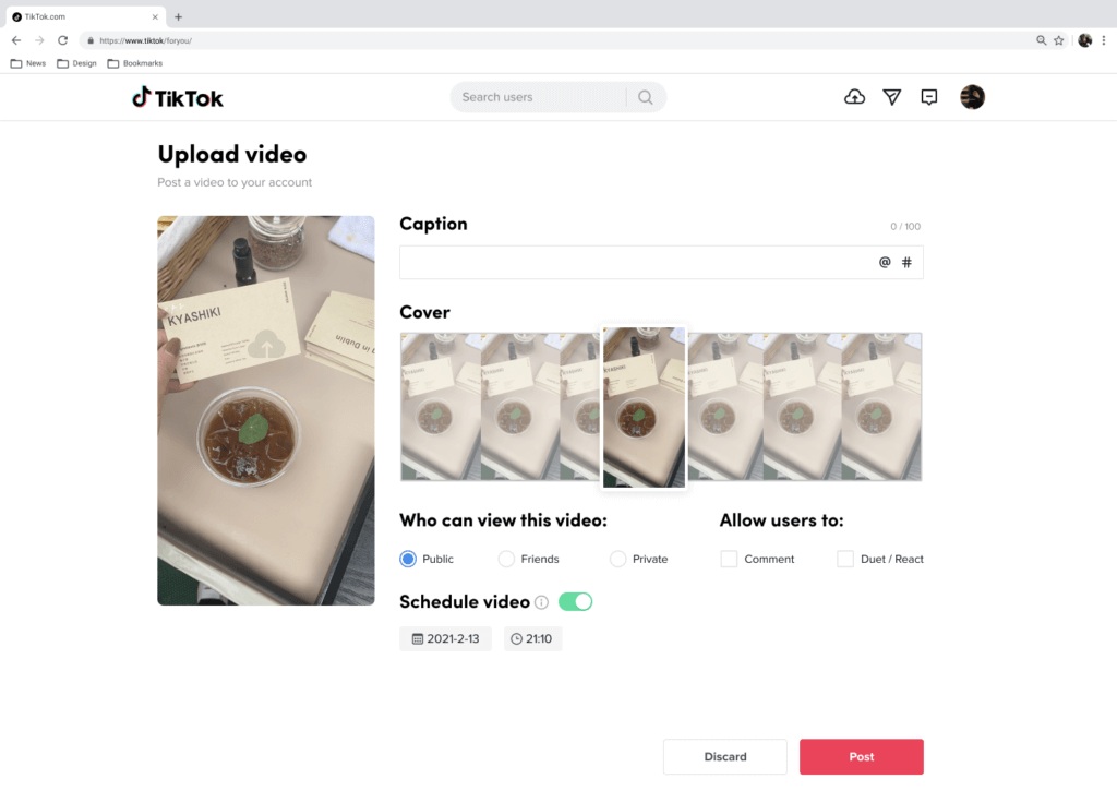 schedule videos with tiktok business