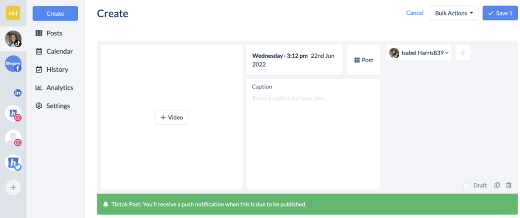 schedule tiktok video with hopper hq