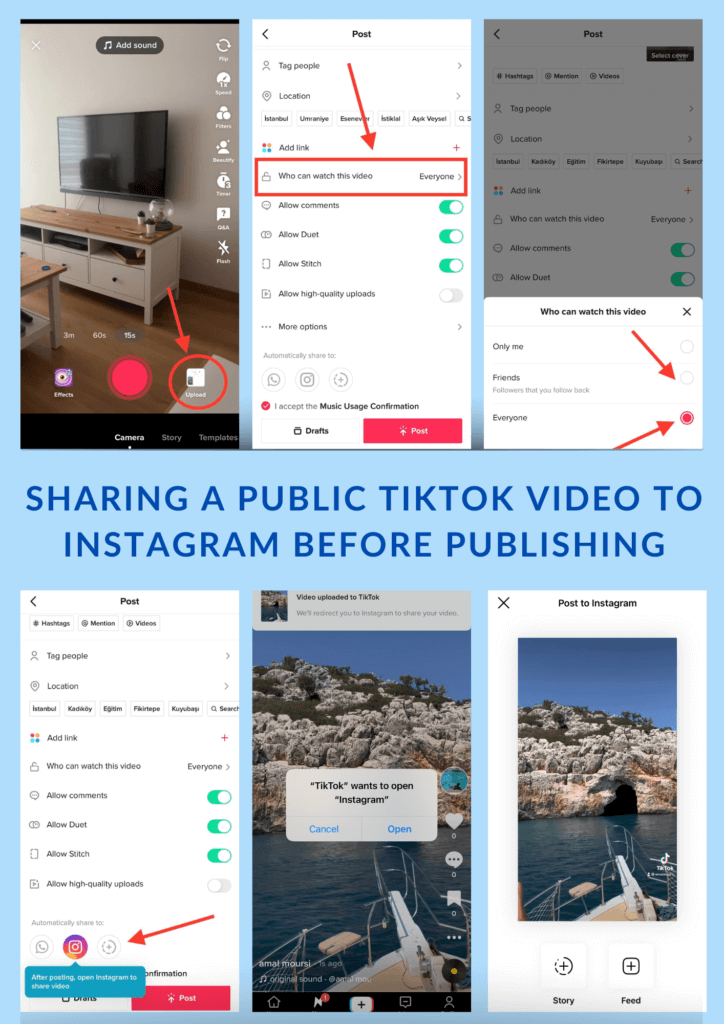 Sharing a public TikTok Video to Instagram before publishing