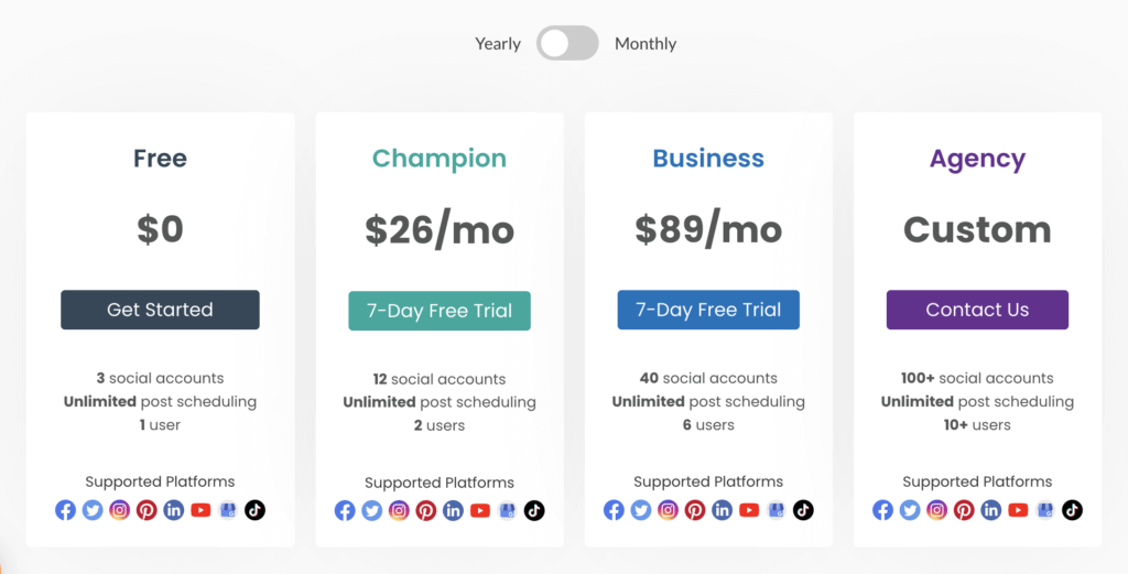 Social champ pricing