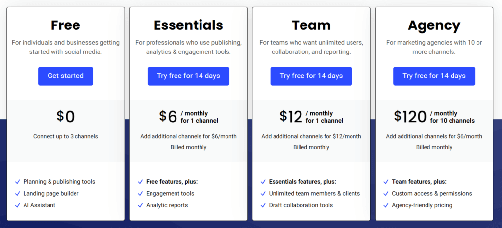 Buffer’s pricing page
