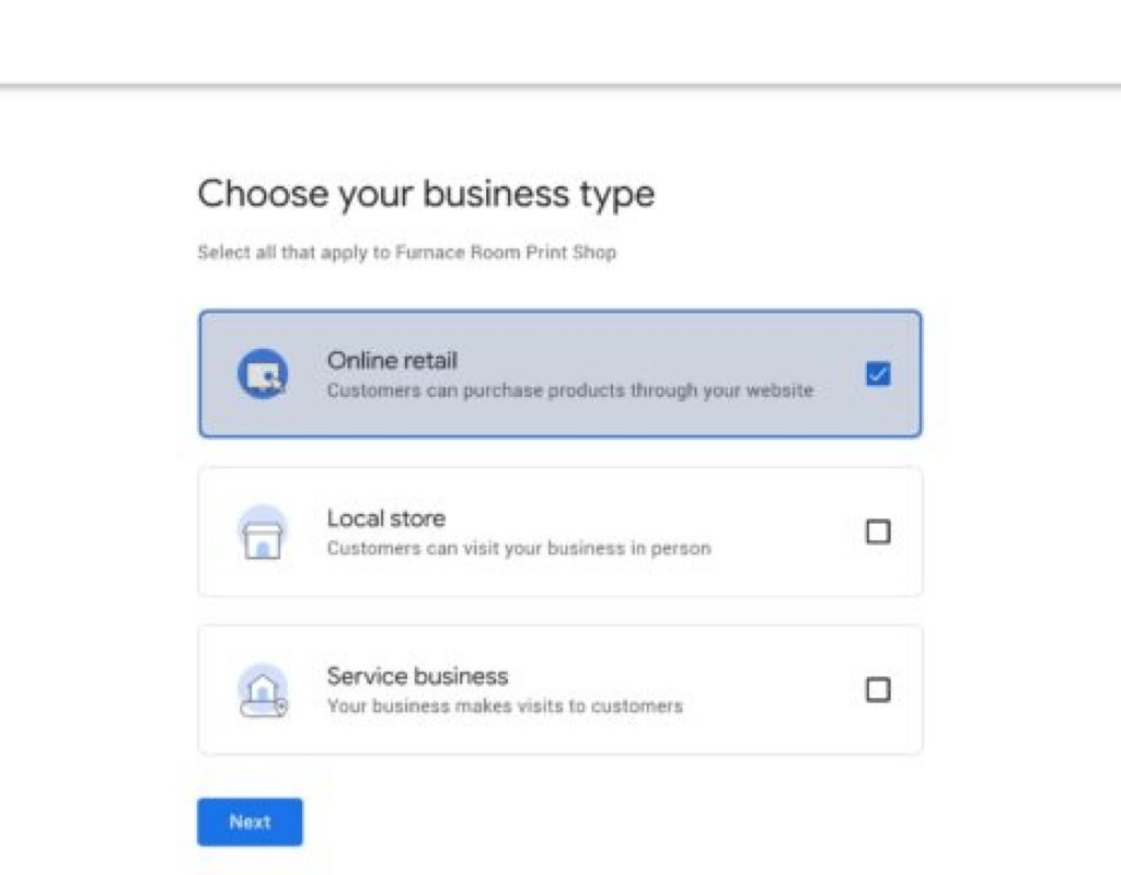 choose business type for google my business
