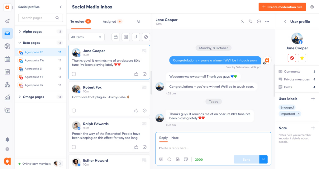 Agorapulse social inbox